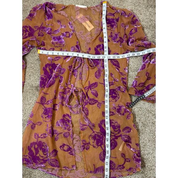 NWT Velvet Burnout Floral Swim cover Robe Lightweight Sheer M Tie Front 90s Y2K - Picture 5 of 9